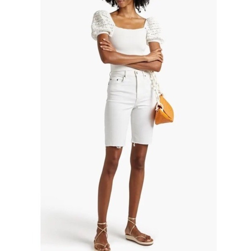 Alice + Olivia Women's White Crochet Puff Sleeve Square Neck Crop Top XL $440 - Picture 4 of 12